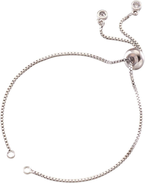 FASHEWELRY 20 Strands Adjustable Brass Bracelet Slider Extender Chains with Rhinestone Ends 4.72-4.96 Inch Real Platinum Plated for DIY Jewelry Ma...