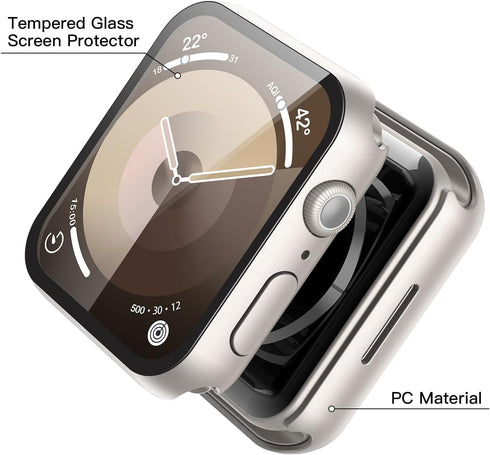 Misxi 2 Pack Hard PC Case with Tempered Glass Screen Protector Compatible with Apple Watch Series 9 Series 8 Series 7 41mm, Anti-Drop Scratch Resi...