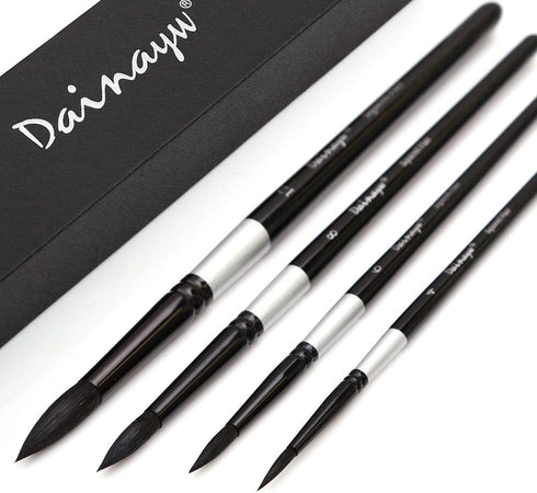 Dainayw Round Watercolor Paint Brushes 4Pcs Squirrel Hair Professional Brush for Artist Painting Watercolors, Acrylics, Inks,Gouache and Tempera, ...