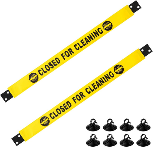 2 Pcs Closed for Cleaning Sign with Magnetic Ends Nylon Bathroom Restroom Signs Do Not Enter Magnetic Signs with 8 Suction Cup Hanger Banner for D...