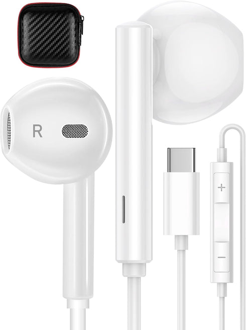 USB C Earbuds Wired Headphones for iPhone 15 Plus Samsung S24 S23 S22 A55 A54, USB Type C Earbuds with Micriphone Hi-fi DAC Volume Control for iPa...
