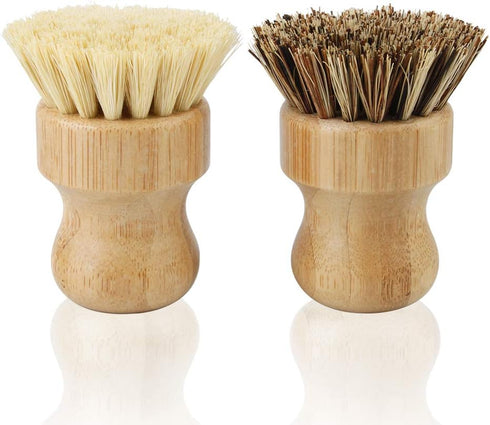 2 Pack Bamboo Dish Scrub Brush, Picowe Natural Scrub Cleaning Brush Vegetable Brush for Dishes Cast Iron Pots Pans, Used in Bathroom Kitchen Sink ...