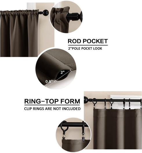 XTMYI Dark Brown Cafe Curtains for Kitchen Set of 2 Pack Insulated Waterproof Short Curtains for Bathroom Small Window,30 Inch Length,Espresso...