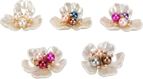 HEEPDD 20Pcs Flower Rhinestone Buttons, Flat Back Faux Pearl Flower Buttons Embellishments for Crafts Jewelry Making Wedding Clothes Bags Shoes De...