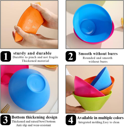 Plastic Bowls Set 12 Pieces, 3 Sizes 14/20/25oz Unbreakable Reusable Light Weight Bowl for Cereal, Noodle, Soup, Pasta, Ramen, Popcorn, Ice Cream,...