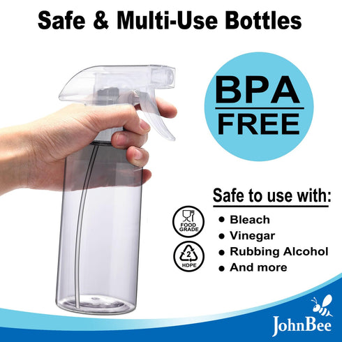 JohnBee Spray Bottles - 16.9oz/2Pack - Premium Adjustable Spray Bottles for Cleaning - No Leak And Clog Mister Spray Bottle - Spray Bottle For Hai...