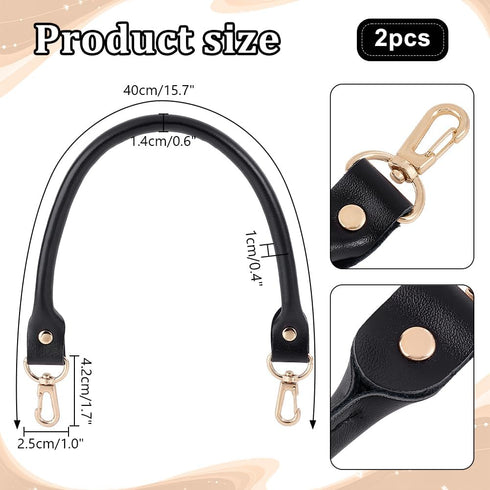 PH PandaHall 2pcs Black Leather Purse Handle 15.7" Purses Straps Bag Replacement Strap Round Handbag Shoulder Bag Strap with Golden Swivel Buckles...