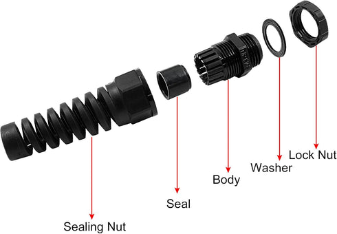2 Pcs NPT 1/2" Cable Glands with Strain Relief, IP68 Waterproof Cable Gland with Adjustable Locknut for 6-12mm Dia Wire...