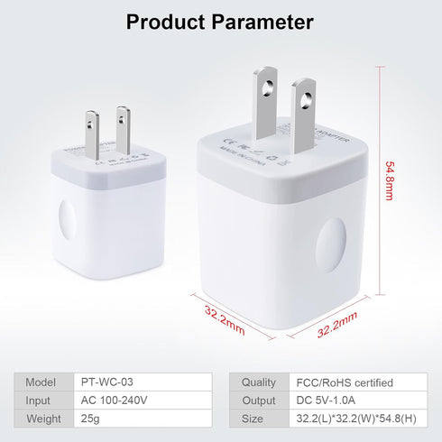 5 Pack Fast Charging USB Wall Charger Brick Power Adapter Cube for iPhone 15/14/13/12/SE/11/11 Pro Max/XR/X/Plus/Mini, iPad, Samsung, Camera, LG, ...