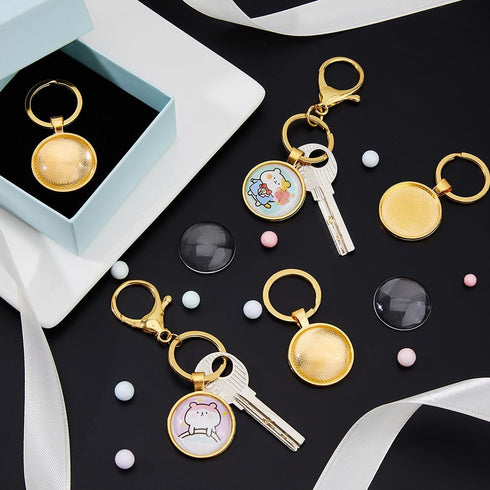 DICOSMETIC 20 Sets Blank Cabochon with Keychain Set Golden Alloy Pendant Cabochon Settings and Glass Cabochons DIY Blank Dome Keychain Making Kit ...