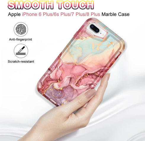 CASEFIV for iPhone 8 Plus/7 Plus/6 Plus/6s Plus Case, Marble Heavy Duty Shockproof Full Body Hard PC+Soft Silicone Drop Protective Women Girls Cas...