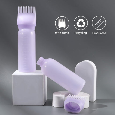 Pimoys Root Comb Applicator Bottle 6 Ounce, Oil Applicator for Hair Dye, Bottle Applicator Brush with Graduated Scale, Purple, 2 Pack...