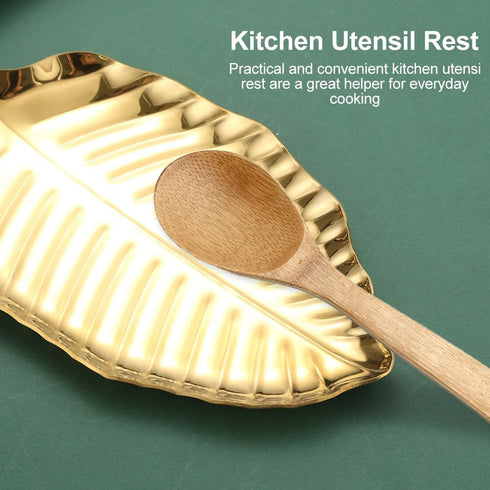 Gold Spoon Rest for Kitchen Counter, Stainless Steel Leaf Spoon Holder, Coffee Spoon Rest Utensil Rest, Dessert Jewelry Storage Rack, Kitchen Deco...