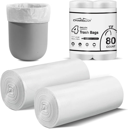 Charmount Small Trash Bags,4 Gallon Garbage Bags for Bathroom Can,Kitchen Bedroom,Unscented,80 Count,Clear...