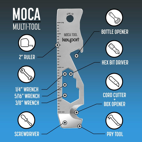 Keyport MOCA 10-in-1 Keychain Multitool (Stainless) | EDC Multi Tool: Pry Bar, Bottle Opener, Screwdriver, Box Opener, Cord Cutter & More | TSA Ke...