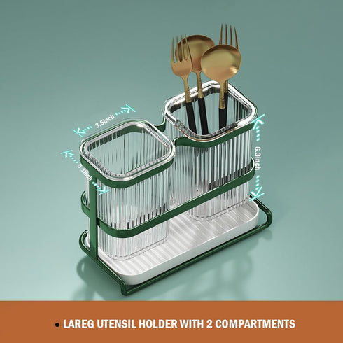 Utensil Holder for Kitchen Counter White Utensil Holder with 2 Compartments for Utensil Organizer and Cooking Tools Storage Utensil Crock has Tray...
