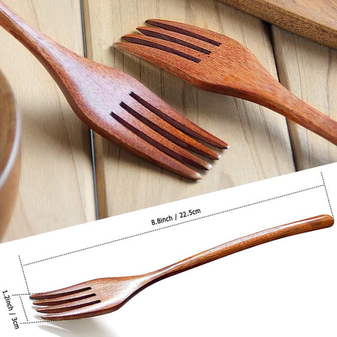 Forks,Wooden Forks, AOOSY 6 Pieces Eco-friendly Japanese Wood Salad Dinner Forks Wooden Forks Set Reusable Handmade Natural Wood Flatware Set for ...