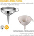 Kitchen Funnel, 3 Piece Stainless Steel Funnels Set with Handle Design and Removable Strainer, Great for Transferring of Liquid, Fluid, Dry Ingred...