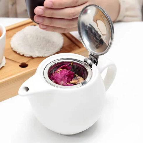 Small Ceramic Teapot With Stainless Steel Infuser For Loose Tea And Blooming Tea, Heat Resistant Ceramic Tea Pot And Tea Kettle, Perfect Tea Maker...