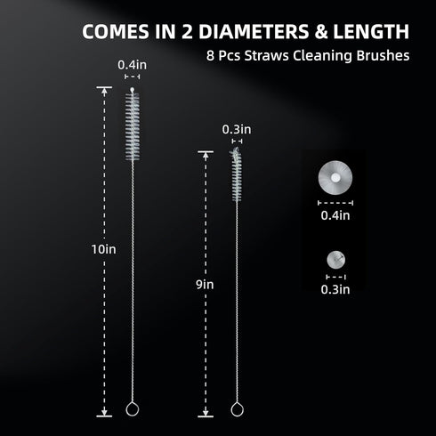 8 Pcs Straw Cleaner Brush Long Cleaning Brushes for Test Tube Stanley Metal Reusable Glass Straws Water Bottle Nipple Small Scrubber - 10''(Rubber...