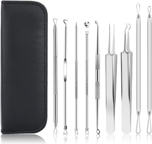 Pimple Popper Tool Kit, UUBAAR 9 PCS Blackhead Remover Tools with Tweezers, 16-Heads Professional Acne Zit Pimple Popper Extraction Tools, Whitehe...