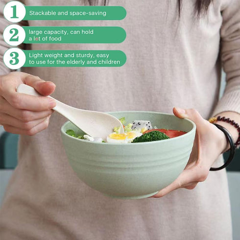 Unbreakable Cereal Bowls 24 oz - Reusable Wheat Straw Bowl - Dishwasher & Microwave Safe- BPA Free - Perfect for Cereal Reusable Dinner Bowls 4 Se...