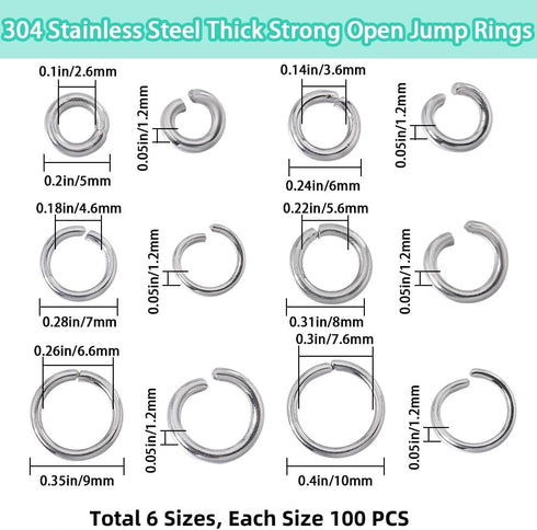1 Box 600Pcs Round Jump Rings Silver Open Jump Rings Bulk Stainless Steel Hypoallergenic Small Thick Single Loop Ring Connector for Jewelry Making...