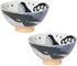 Minoru Touki White Wave Whale Blue Ceramic Rice Bowl Small Set of 2 ?4.4×H2.4in 11.29oz...