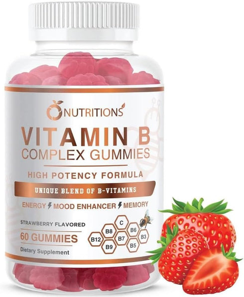 O NUTRITIONS Vitamin B Complex Vegan Gummies with Vitamin B12, B7 as Biotin, B6, B3 as Niacin, B5, B6, B8, B9 as Folate for Stress, Energy and Hea...