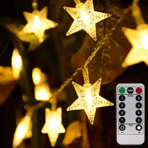 Homeleo Warm White 50 Led Star Fairy Lights with Remote Control, Battery Powered Five-Pointed Star String Lights...