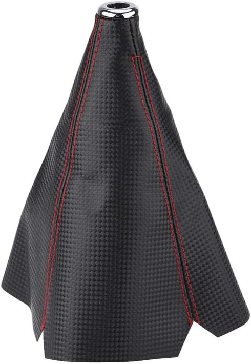 Aramox Gear Shift Knob Boot,Universal Black Carbon Fiber Style Gear Shift Knob Cover Red Stitch Gear Gaiter Boot Cover PU Leather Material...