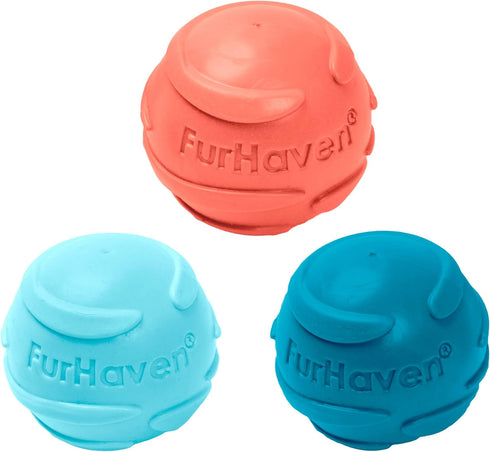 Furhaven 3-Pack 2.5" Squeaky Ball Dog Toys for Small/Medium Dogs, Fits Most Standard Launchers - Fetch 'N Fun TPR Squeaky Ball Toy Set - Sea Pack,...