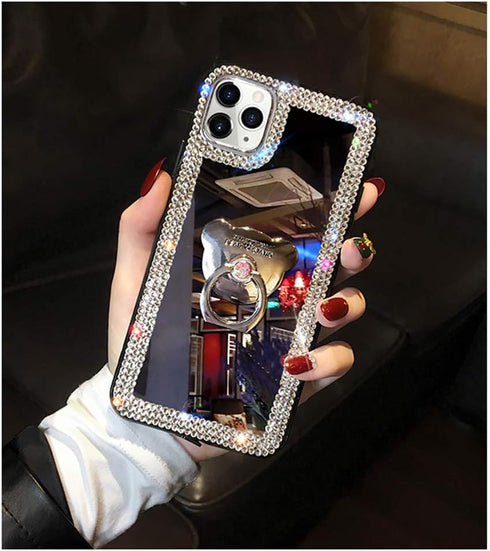 LUVI Compatible with iPhone 12 Pro Max Diamond Glitter Case Makeup Mirror with Ring Holder Kickstand Stand Bling Rhinestone Crystal Cute for Women...