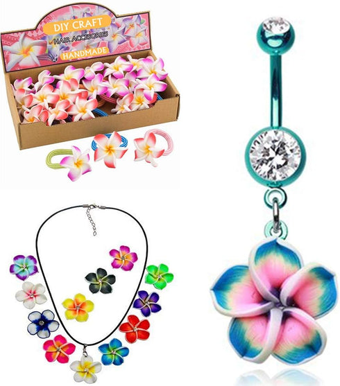 Assorted 50 Pack Tropical Flower Resin Charms Hawaiian Bali Plumeria Flatback Cabochons Flatback Plastic Beads for Miniature Fairy Garden Accessor...