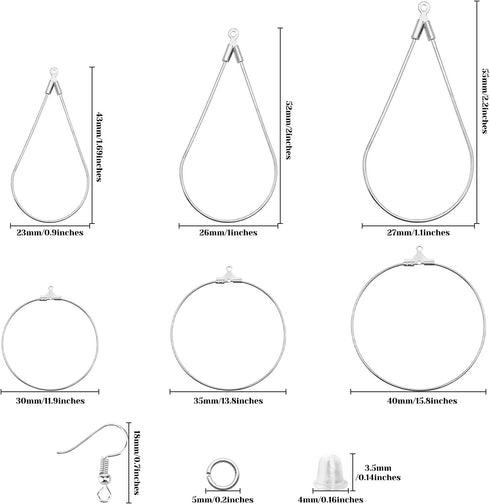 372Pcs Earrings Beading Hoop Set with 72 Earring Finding Teardrop Round Beading Hoop Earrings Bulk with 100 Hooks,100 Jump Ring,100 Ear Backs for ...