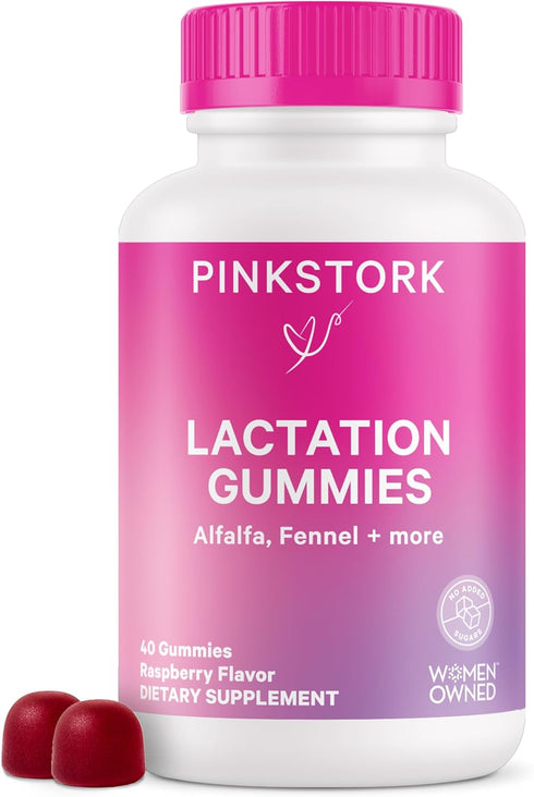 Pink Stork Lactation Supplement Gummies - Support Breast Milk Supply with Milk Thistle, Alfalfa, Vitamin D, and B12, Postpartum Recovery, Breastfe...