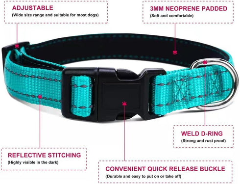 Durable Reflective Dog Collar and Leash set with Double Layer Nylon, Soft Neoprene Padded Dog Collar with 5ft Strong Pet Leash Easy for Medium Lar...