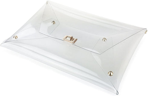 HOXIS Large Size PVC Clear Envelope Clutch Gold Chain Crossbody Bag Women's Purse...