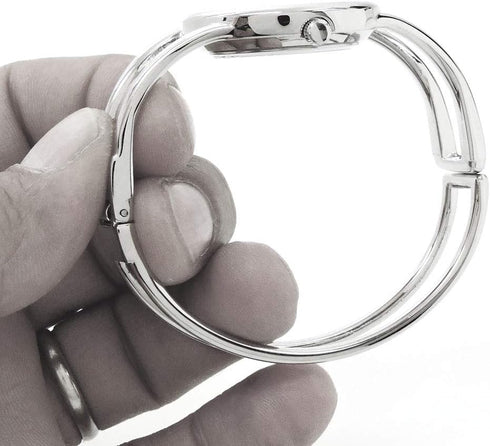 STC Silver Black Round Face Metal Double Band Fashion Women's Bangle Cuff Watch...