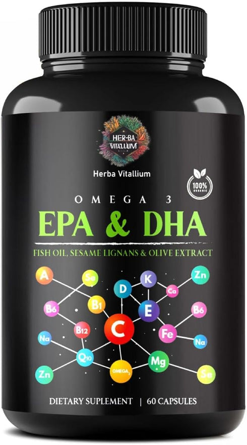 Omega Pure Plus Organic Omega 3 EPA & DHA, Fish Oil, Sesame Lignans & Olive Extract Capsules, Omega Pure Plus Capsules Offer a Comprehensive Blend...