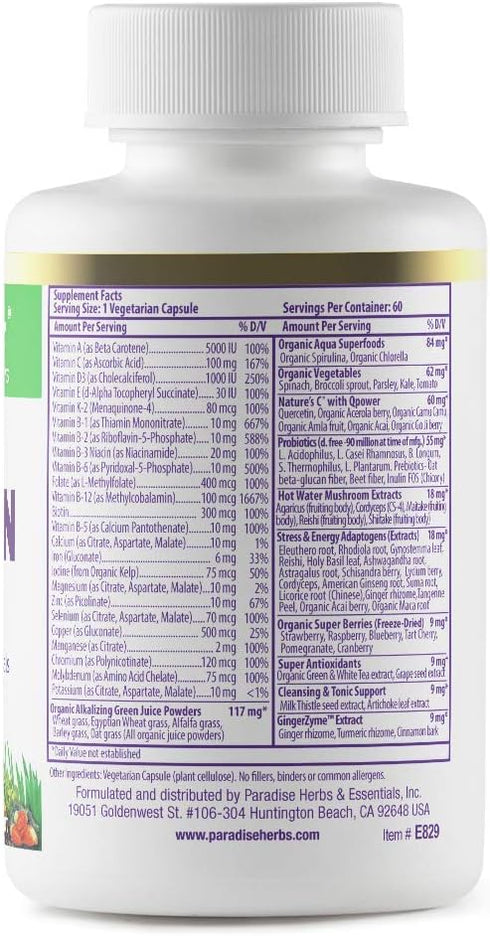 Paradise Herbs, Earth's Blend, Multivitamin, with Iron, 48 Organic Superfoods, Probiotics, Antioxidants, Vitamins A, B12, C, D, K2, Daily Superfoo...