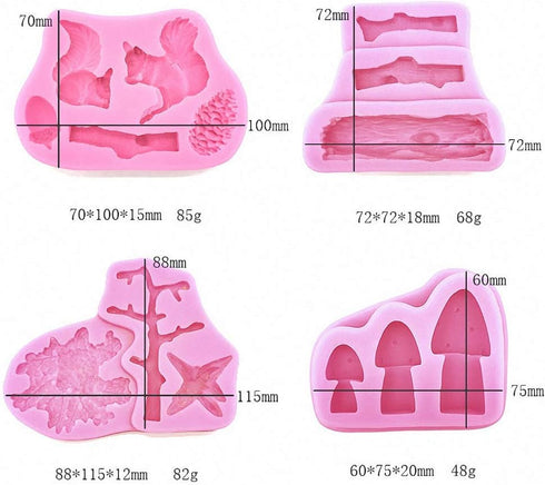 4Pcs/Set Forest Themed Fondant Molds Animal Tree Trunk Squirrel Mushroom Pinecones Lumberjack Gumpaste Chocolate Candy Mold Stump Birthday Cake De...
