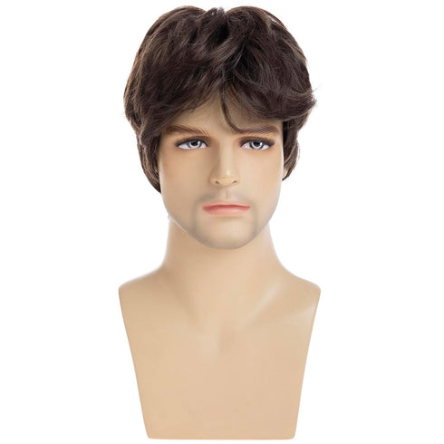 Mens Short Brown Wig Synthetic Natural Replacement Hair Wig for Daily Party Wear...