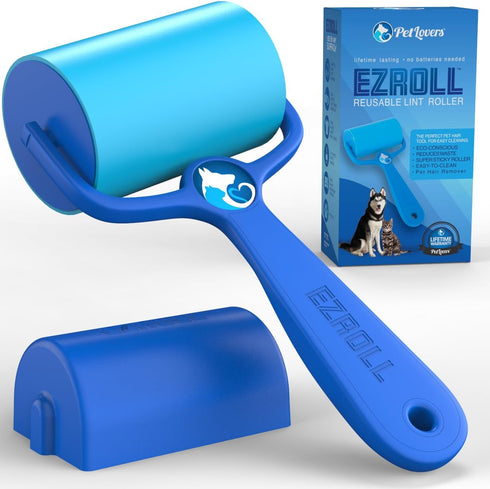 PetLovers EzRoll Reusable Lint Roller - Sticky for Life & Multi-Purpose Pet Hair, Dust, & Lint Remover for Clothing, Upholstery, & Cars - Sustaina...