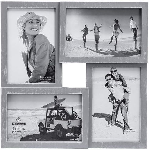 Malden International Designs Puzzle Wall Collages Berkshire Graywash Dimensional Wall Collage Picture Frame, 4 Option, 4-4x6, Gray...