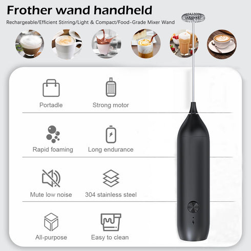 Rechargeable Milk Frother Wand,Drink Mixer Handheld,Electric Whisk with USB-C,Foam Maker for Coffee Stirrer Electric,Hand Blender for Lattes,Match...