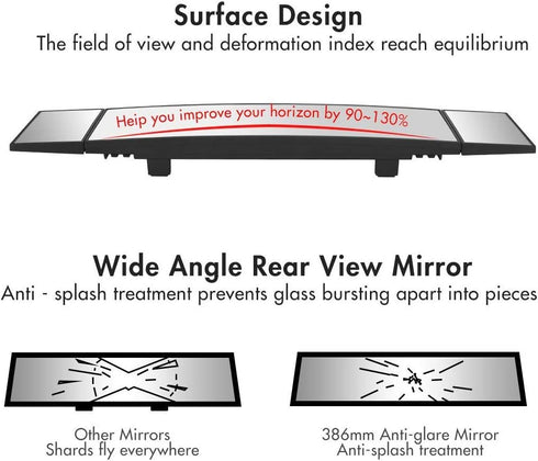 MIAOKE Rear View Mirror, 15-inch Clip on Rearview Mirrors, Wide Angle Curved Rearview Mirror, Interior Blind Spot Mirrors for Car...
