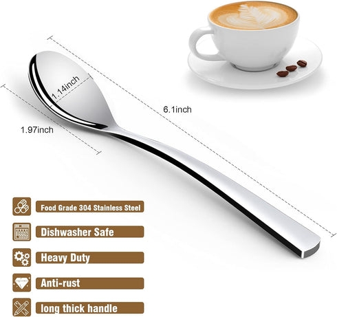 Coffee Spoons,2-Piece GLAMFIELDS Teaspoons with a Long Handle, 6"Demitasse Espresso Spoons Set Food Grade Stainless Steel Small Serving Spoons for...