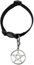 Black Cat Collar with Wiccan Pagan Pentacle Silver Finish On Safety Breakaway Collar Adjustable Neck Size 8 to 12 Inches...