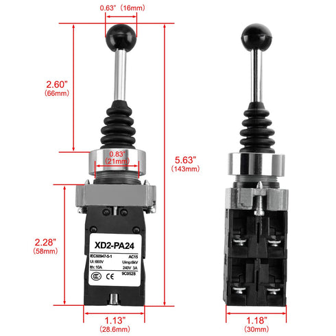 Monolever Joystick Switch, XD2-PA24, SPST, 4NO, 4 Direction Momentary Type, Ui AC660V, Ith 10A...